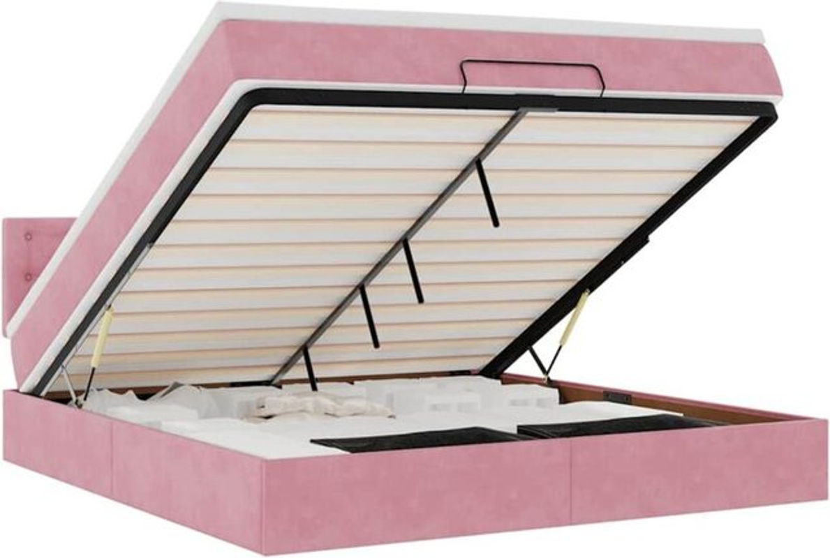 Vidaxl Ottoman Polsterbett mit Matratze aus Samt in Rosa und Weiß B/T/H: 160 x 200 x 88 cm - Bild 1