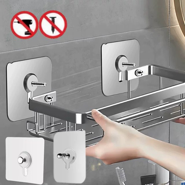 Wasserdichte Selbstklebe-Haken in Chrom ohne Bohren für Bilderrahmen, Poster und Badezimmer Zubehör B/H/T: 6,0 x 6,0 x 2,0 cm - Bild 1