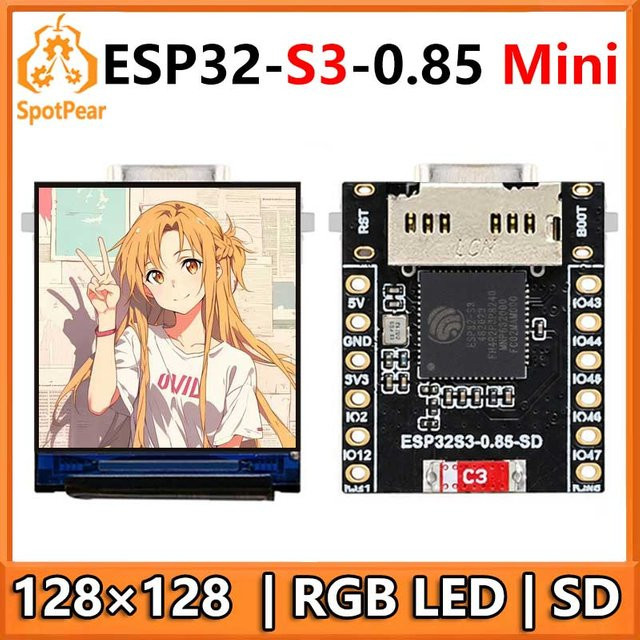 Spotpear ESP32-S3 LCD Mini Entwicklungsboard mit 0,85 Zoll Display und SD-Anschluss in Schwarz - Bild 1