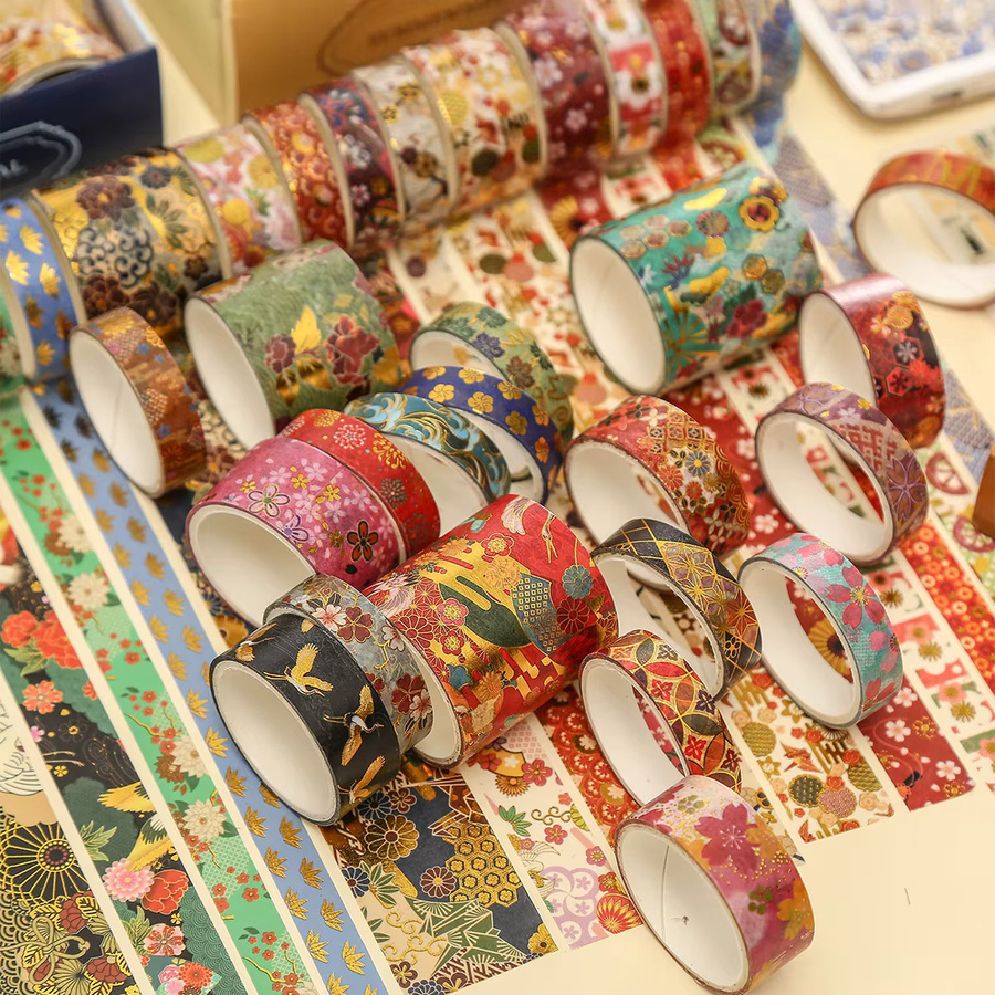 15-Rollen florales Washi-Tape-Set mit Kirschblüten-Motiv und Goldfolie in Multicolour für Journaling und Scrapbooking - Bild 4