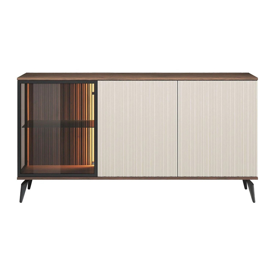 Vente-unique Sideboard Janeya Modern in Dunkelbeige mit integrierter Beleuchtung und getöntem Sicherheitsglas, Breite: 154 cm - Bild 2
