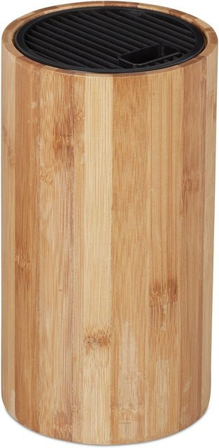 Relaxdays Messerblock aus Bambus und Kunststoff in Natur mit Scherenhalter, B/T/H: 23 x 12,5 x 22 cm - Bild 1