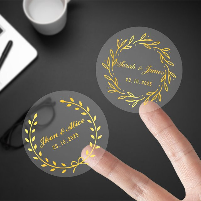 Personalisierte transparente goldene Aufkleber für Brautparty-Geschenke und Hochzeits-Sticker, wasserfest - Bild 1