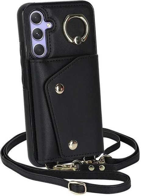 Samsung Crossbody Leder Handyhülle mit Ring und Reißverschluss Geldbörse für Galaxy S26 Ultra S25 FE S24 Plus S23 S22 S21 Note 20 in Schwarz - Bild 1
