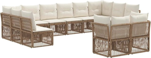 vidaXL Gartensofa-Set 12-teilig in Beige aus Poly-Rattan mit Polsterung und Kissen in U-Form - Bild 1