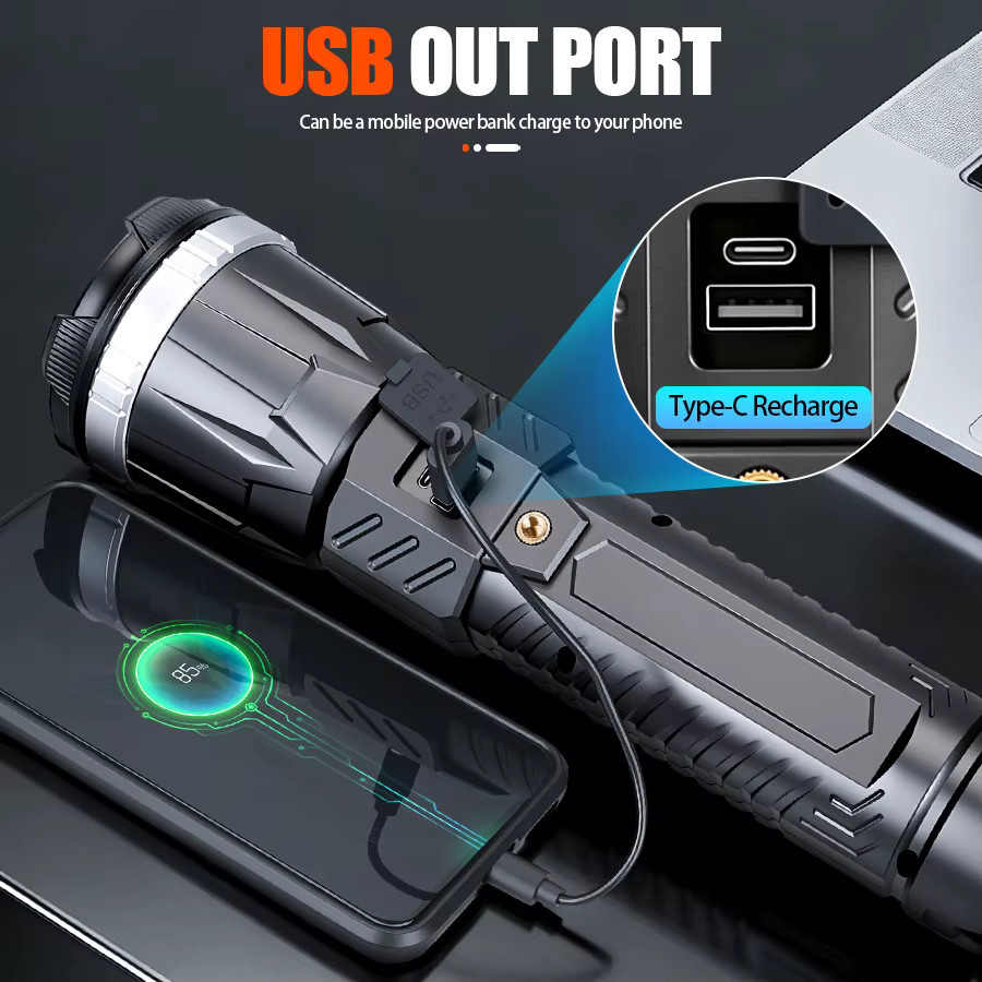 KDULIT LED COB Taschenlampe mit USB-Wiederaufladung und Rücklicht in Schwarz - Bild 2