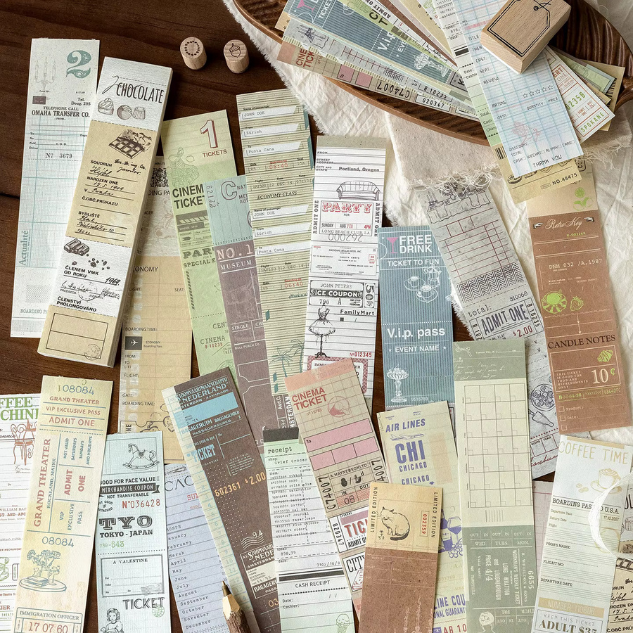 Vintage Lange Streifen-Haftnotizen in Braun und Multicolour für Journaling und Collage, Nicht-Klebendes Hintergrundpapier - Bild 4