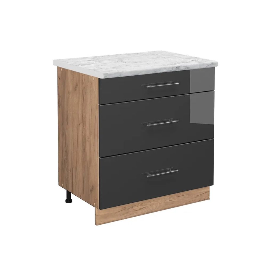 Vicco Küchenunterschrank Fame-Line Anthrazit Hochglanz und Goldkraft Eiche mit 3 Schubladen und Soft-Close-Türen, B/T/H: 80 x 60 x 82 cm - Bild 2