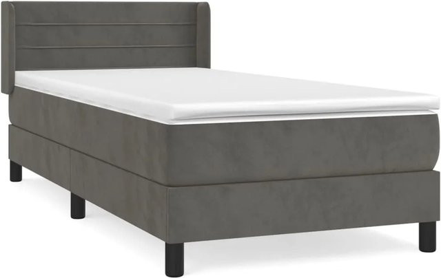 vidaXL Boxspringbett mit Matratze in Dunkelgrau aus Samt, Hybrid-Design mit Taschenfederkern, B/T: 100 x 200 cm - Bild 1