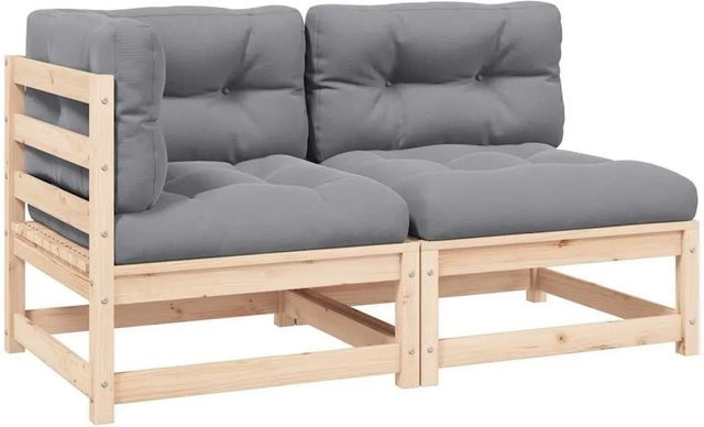 vidaXL 2-teiliges Garten-Lounge-Set aus Kiefer Massivholz in Grau mit Kissen - Bild 1