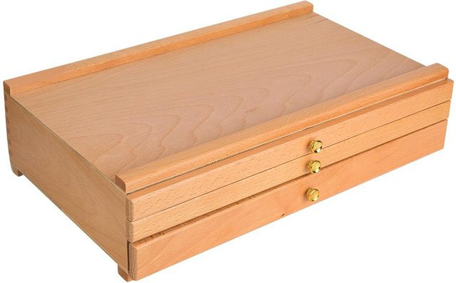 Nensit Werkzeugkasten aus Buchenholz mit 3 Schubladen für Zeichenwerkzeuge und Pigmentmalerei in Beige - Bild 1