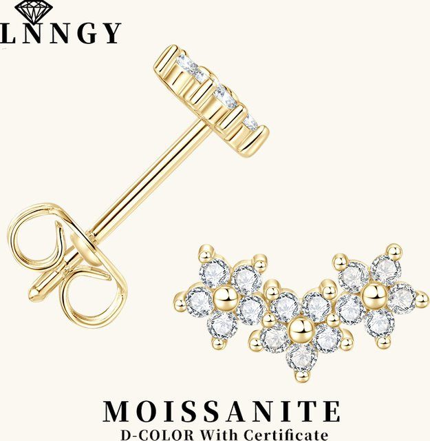 Lnngy Ohrstecker Moissanit, Blumen, Messing, Damen - Bild 1