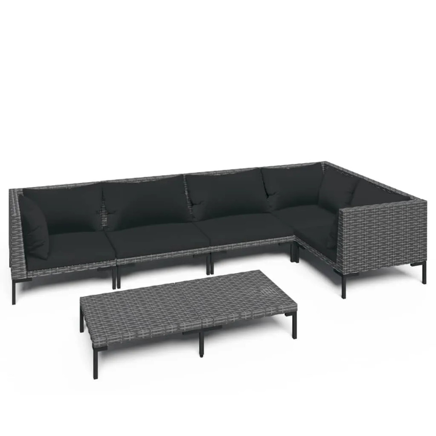 vidaXL 6-teiliges Garten-Lounge-Set in U-Form aus Poly Rattan und pulverbeschichtetem Stahl in Dunkelgrau mit Kissen und Couchtisch - Bild 2