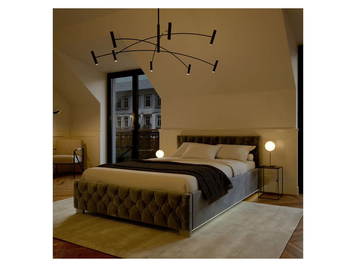 Juskys Polsterbett Nizza mit Bettkasten und LED-Beleuchtung in Grau, Samt mit Chesterfield-Steppung, B/T/H: 140 x 200 x 54 cm - Bild 3