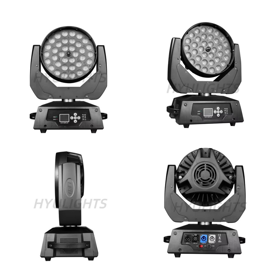 HYULIGHTS LED Moving Head Wash Light RGBWA UV 6in1 mit Zoom und CTO Farbtemperatur, Schwarz - Bild 2
