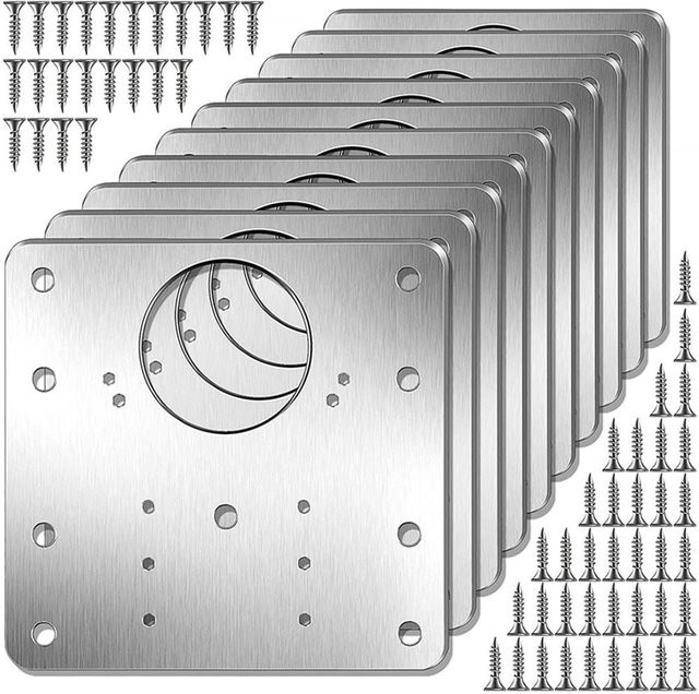 10-teiliges Reparaturplatten-Set für Schrankscharniere aus Edelstahl in Silber - Bild 1