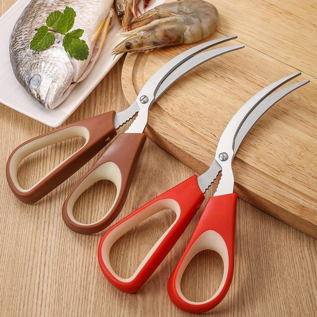Dobeli Küchenschere aus Edelstahl in Silber und Rot zum Schneiden von Fisch, Meeresfrüchten und Gemüse - Bild 1