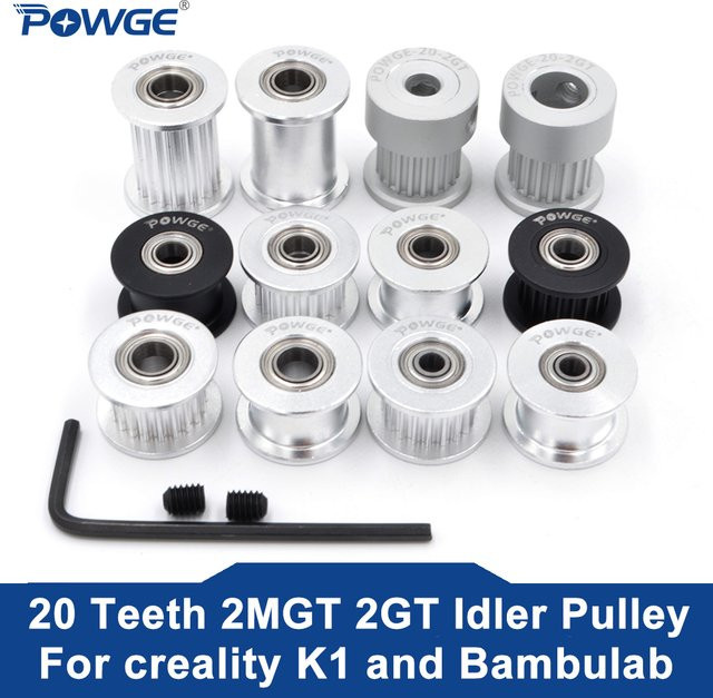 POWGE GT 2GT 2MGT 20 Zähne Umlenkrolle in Silber mit 3/4/5/8mm Bohrung für Riemenbreiten 7,7/15mm passend für Creality K1 und BambuLab 3D-Drucker - Bild 1