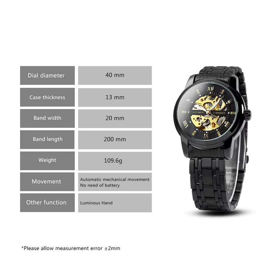 WINNER Armbanduhr Automatik, Gold, Schwarz, Edelstahl, Herren - Bild 2
