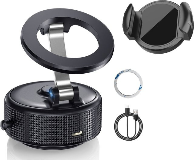 SAKOYDA Magnetischer Autotelefonhalter in Schwarz mit faltbarem Design und 360 Grad Verstellbarkeit für Auto, Schreibtisch oder Badezimmer - Bild 1