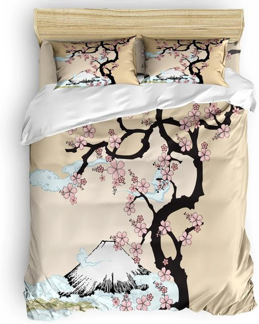 JMG Household Supplies Bettwäsche-Set mit Kirschblüten-Design, 3-teilig, Blassrosa und Beige, Mikrofaser, B/H: 135 x 200 cm - Bild 1
