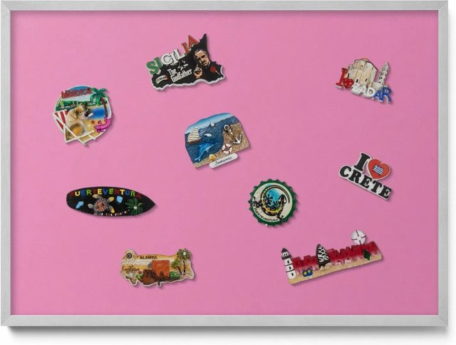 Tulup Magnettafel aus Metall in Pink mit silbernem Rahmen, B/H: 70 x 50 cm - Bild 1