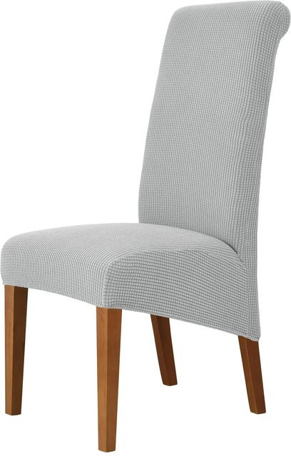 Abnehmbarer Jacquard Stuhlbezug mit hoher Rückenlehne in Beige aus elastischem Spandex für Esszimmer und Hotel - Bild 1