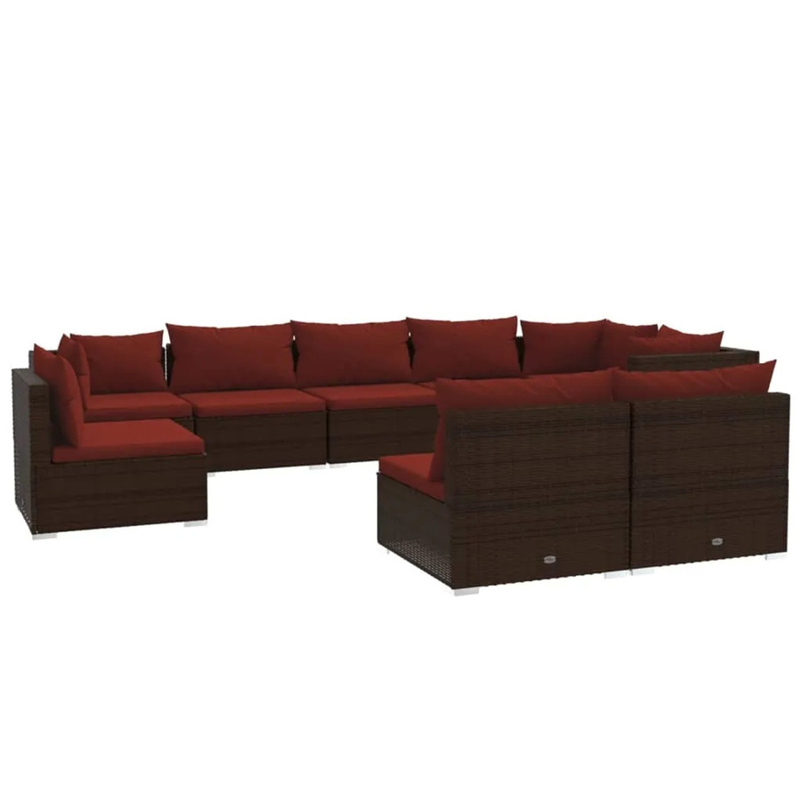 vidaXL 9-tlg. Garten-Lounge-Set aus Poly Rattan in Braun mit Kissen und Metallgestell - Bild 2