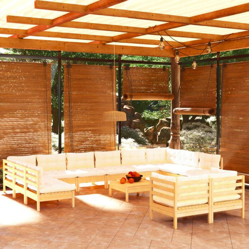 VIDAXL Prolenta 13-tlg. Garten-Lounge-Set aus Holz mit Polsterkissen in Beige - Bild 1
