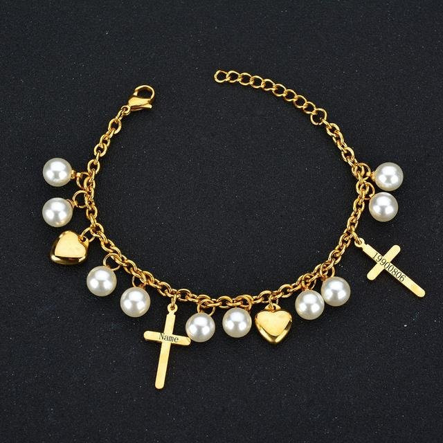 Armband Edelstahl, Perle, Gold, Damen - Bild 1