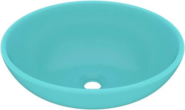 vidaXL Aufsatzwaschbecken Oval aus Keramik in Matt Hellgrün B: 40 cm, T: 33 cm, H: 13,5 cm - Bild 1