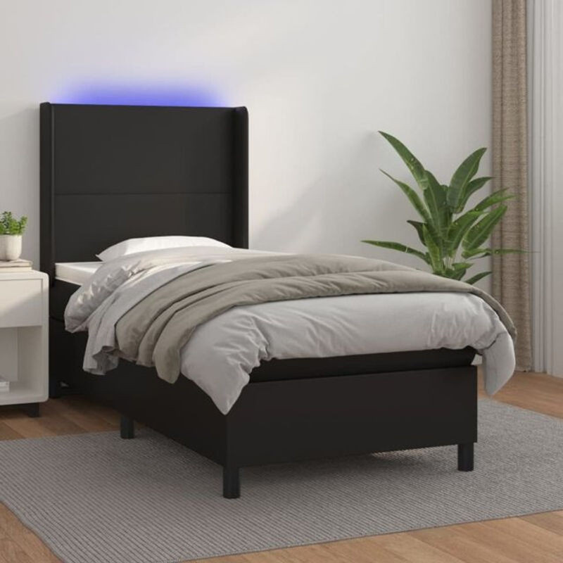 vidaxl Boxspringbett mit Matratze aus Kunstleder in Schwarz, B/T/H: 90 x 200 x 128 cm - Bild 1