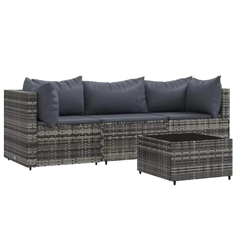 vidaXL 4-tlg. Garten-Lounge-Set in Grau und Anthrazit mit Polsterkissen aus Poly Rattan und Metallgestell - Bild 2