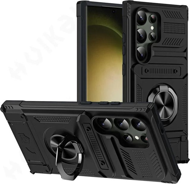 Magnetische Brieftaschenhülle für Samsung Galaxy S26 Plus S25 S24 S23 Ultra FE mit drehbarem Ring Ständer in Schwarz - Bild 1