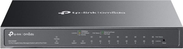 TP-Link Omada ES210GMP V1 Managed Network Switch in Schwarz mit 8 x 10/100/1000 PoE+ Ports und 1 x Combo Gigabit SFP/RJ-45 Uplink (123 W) - Bild 1