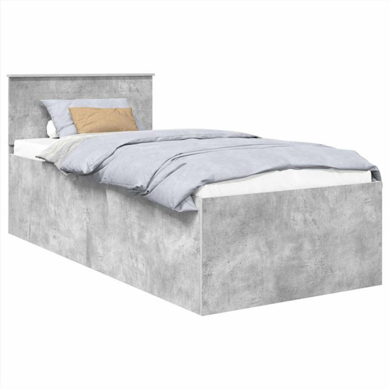 Bettrahmen mit Kopfteil vidaXL in Beton Grau, Einzelbett aus Holzwerkstoff im Industrial Design, B: 75 cm, L: 190 cm - Bild 1