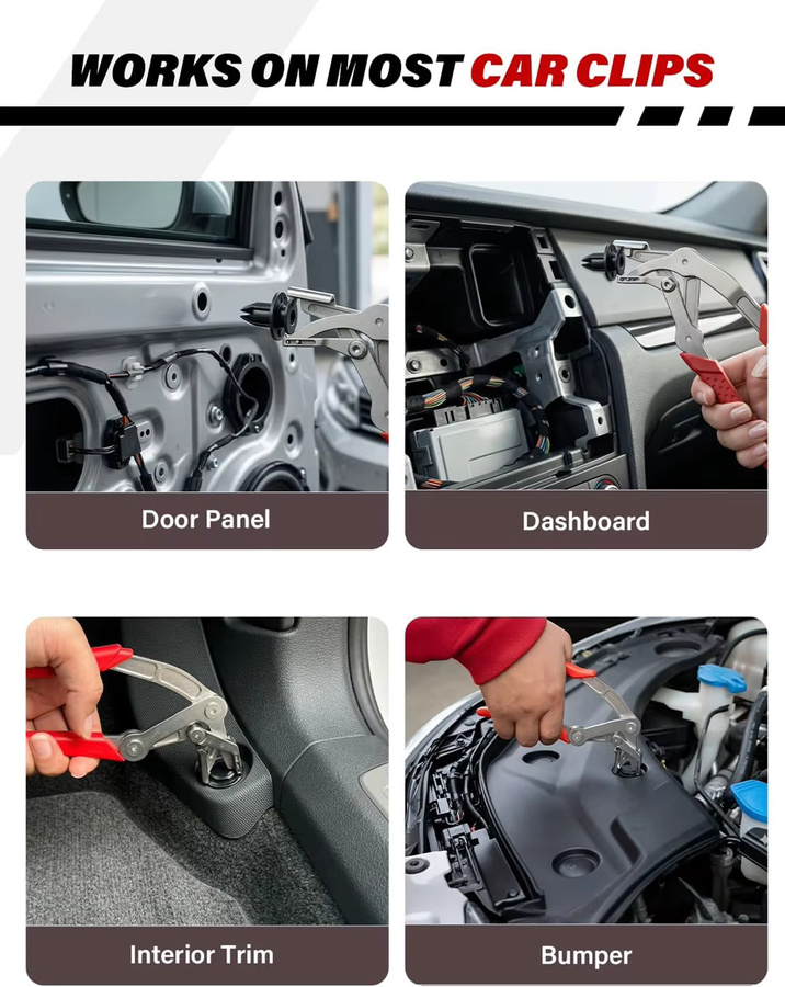 Auto-Clipzange zur Entfernung von Türverkleidungsclips und Armaturenbrett-Innenverkleidungen in Rot und Silber - Bild 4
