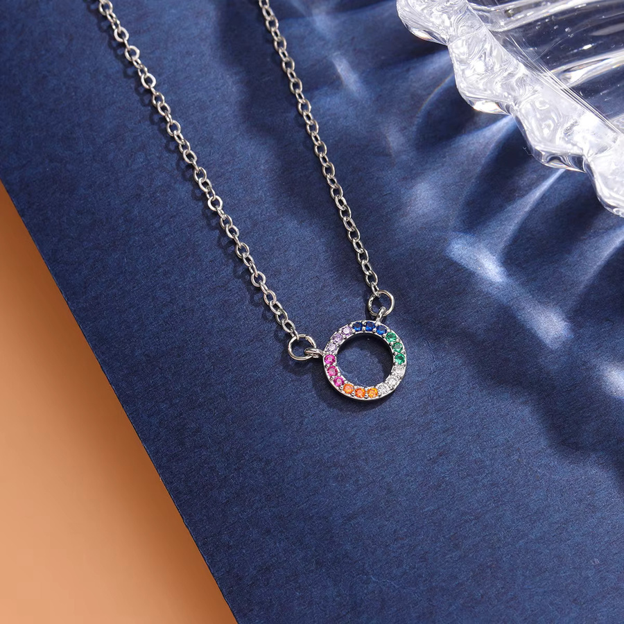 Halskette 925 Sterling Silber, Regenbogen-Kreis, Kristall, Damen - Bild 3