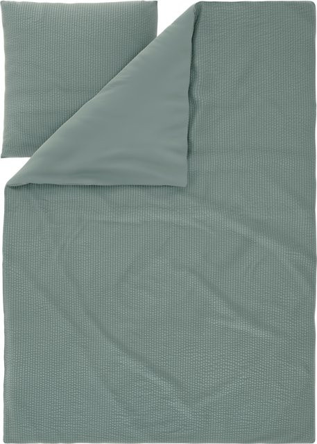 LIVARNO Bettwäsche Seersucker Mikrofaser mit floralem Blumenmuster in Grün und Blau, Bettbezug 135 x 200 cm und Kissenbezug 80 x 80 cm - Bild 1