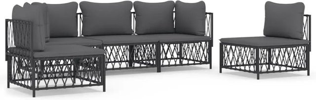 vidaXL 5-tlg Garten-Lounge-Set in Anthrazit mit Polstern und Kissen aus Textilene und pulverbeschichtetem Stahl - Bild 1