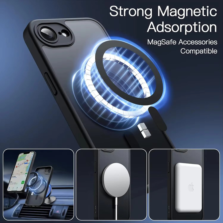 MagSafe Magnetische Kabellose Ladehülle für Apple iPhone 16E und iPhone 17E, Stoßfeste Matte Rückabdeckung in Schwarz und Transparent, 5G kompatibel - Bild 2