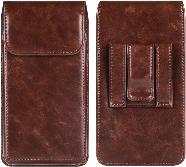 eForMobile Gürtelclip-Handyhülle aus Kuhleder für iPhone 16 15 Pro, Samsung Galaxy S24 S23 S22 Plus, Xiaomi Redmi Note 13 12, Oppo, Holstertasche Größe L (7.2 Inch), kaffeebraun - Bild 1