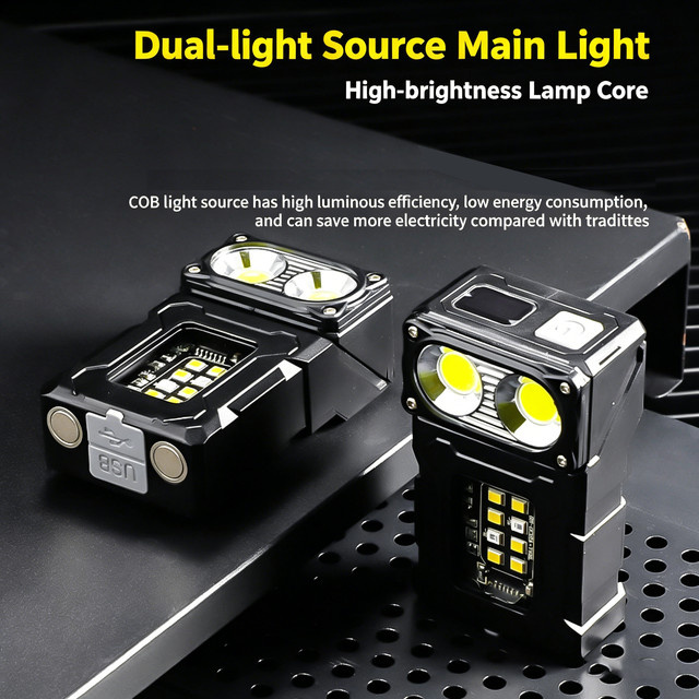 Heinast Kinder-Taschenlampe mit COB LED, wiederaufladbare Mini-Taschenlampe in Schwarz mit Clip und Magnetfuß, wasserdicht für Camping und Partys - Bild 1