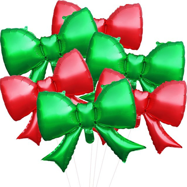 6 Stück KUKUZHU Folienballons mit Schleifenmotiv für Weihnachtsdekoration, Rot und Grün, 53,34 cm - Bild 1