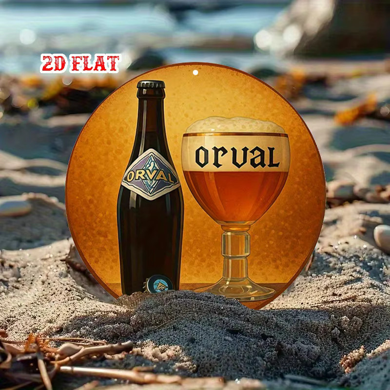 Orval Vintage-Stil Aluminium-Metall-Blechschild rund mit Bierflasche und Glas als Wandkunst, Durchmesser: 20 cm - Bild 4