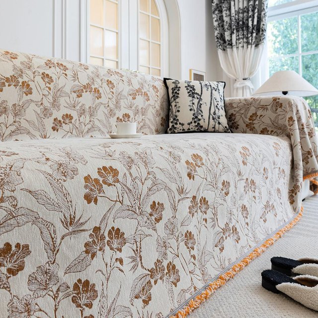 Super Six Chenille Sofabezug mit floralem Muster, einteiliger Sofaüberwurf für Dreisitzer und Chaise, B/T: 180 x 130 cm - Bild 1