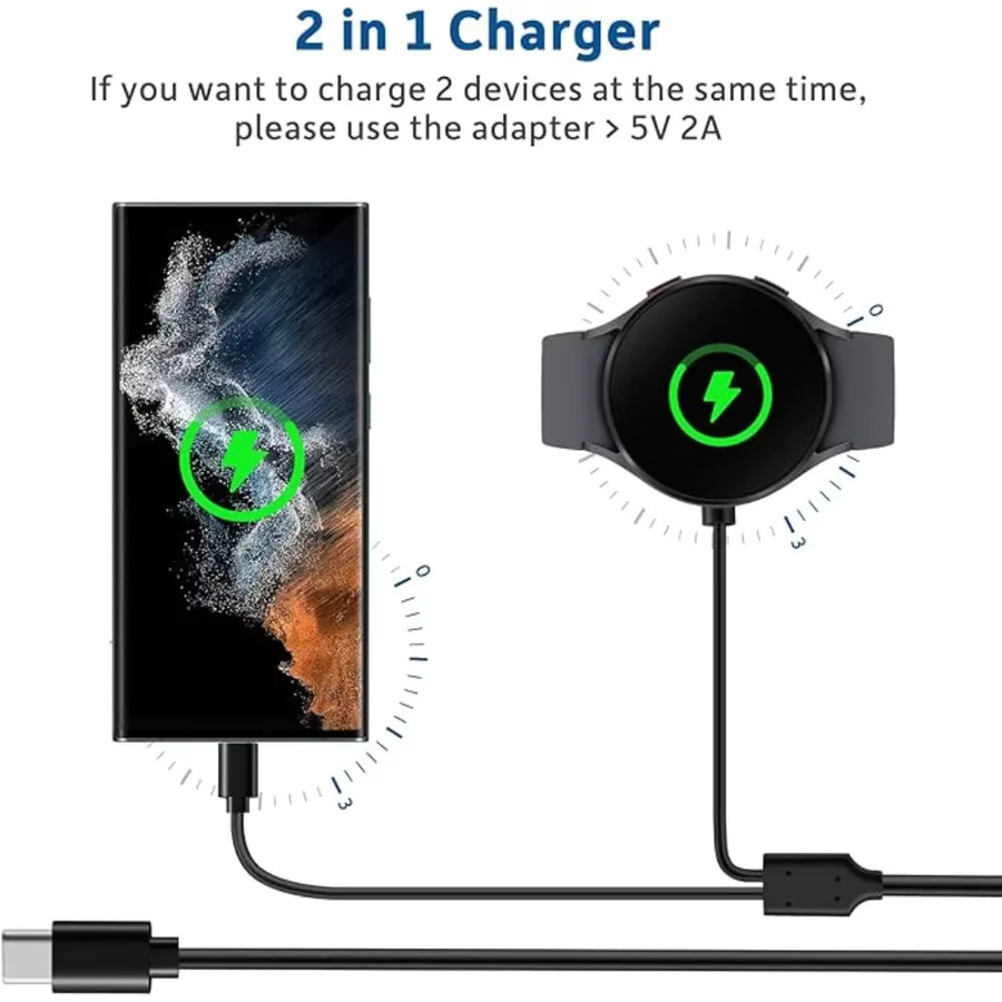 Samsung 2-in-1 Ladegerät für Galaxy Watch 7, 6, 5 und 5 Pro sowie Smartphone mit USB-C Anschluss, Schwarz - Bild 4