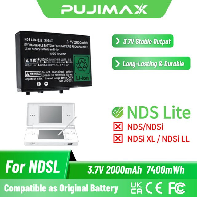PUJIMAX Ersatz-Akku mit 2000mAh für Nintendo DS Lite (NDSL) in Schwarz inklusive Schraubendreher - Bild 1