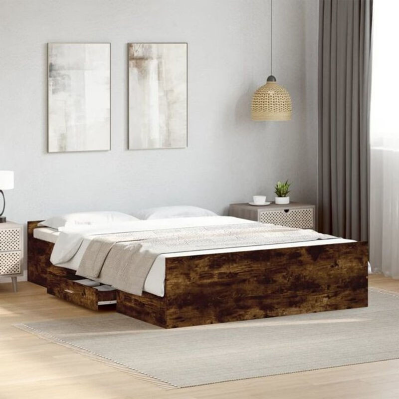 Vidaxl Funktionsbett mit Schubladen aus Holzwerkstoff in Räuchereiche Braun, B/T/H: 135 x 190 cm - Bild 1