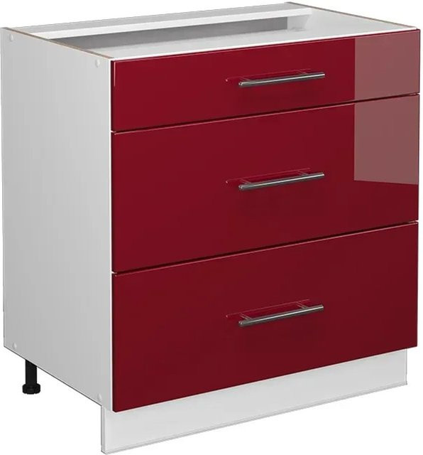 Vicco Küchenunterschrank Fame-Line mit 3 Schubladen in Weiß und Bordeaux Rot Hochglanz, Breite: 80 cm - Bild 2